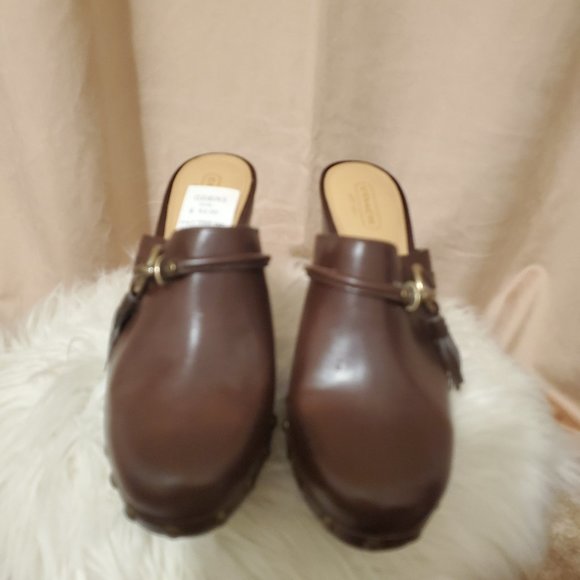 BRAND NEW COACH SHASHA VACHETTA CLOG MULE STUDDED CHOCOLATE - Picture 2 of 5